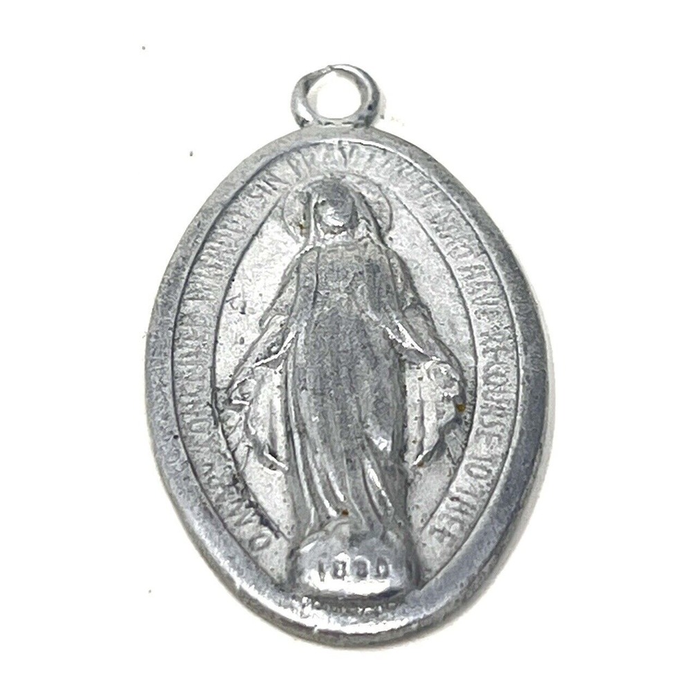 Vtg 60s Virgin Mary Blessed Religious Prayer Pendant Charm Italy Christian 1"